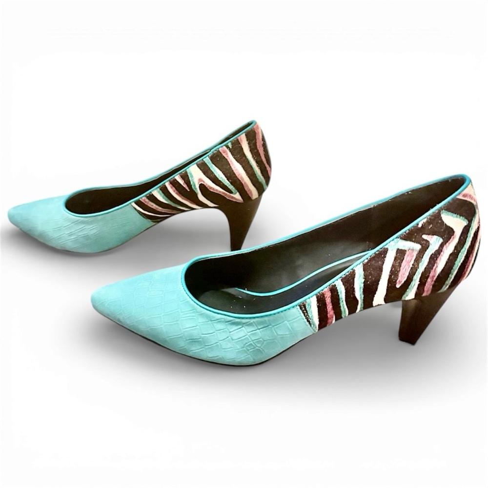 Stylish Cozumel Blue and Colorful Zebra Print Heels